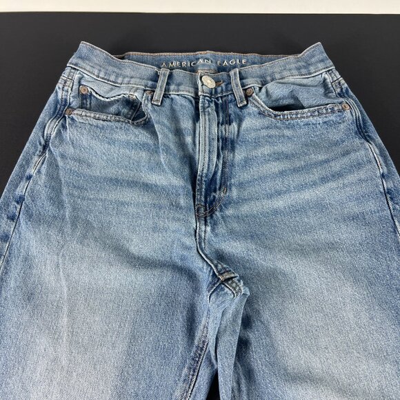 American Eagle Jean Women 27x28* Highest Rise 90s Flare Blue Cotton Denim Tag 6R - Picture 2 of 16